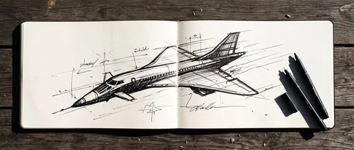 Supersonic Jet Sketch in Open Sketchbook