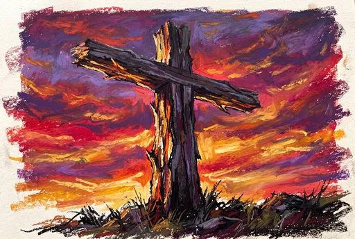 Oil Pastel Cross at Sunset