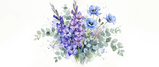 Watercolor Gladiolus and Blue Poppy Bouquet