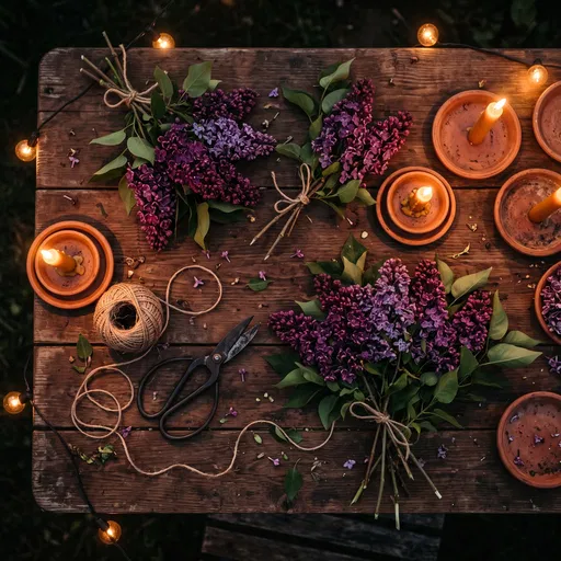 Rustic Table With Lilacs and Candles