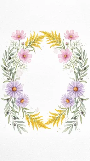 Watercolor Botanical Wreath with Autumn Blooms
