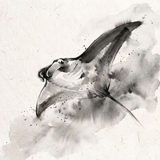 Sumi-e Ink Painting of Manta Ray