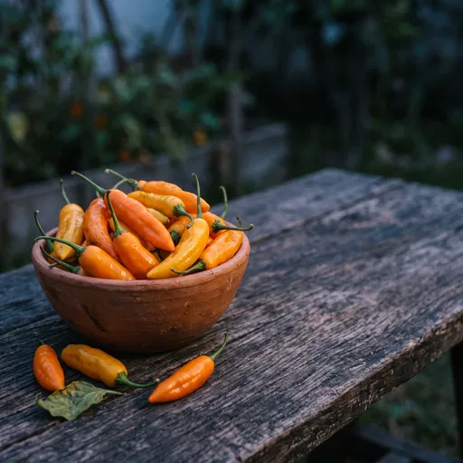 Fresh Orange Peppers in Clay Bowl