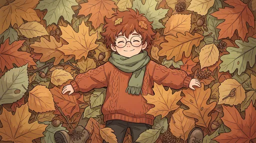 Anime Boy Lying in Autumn Leaves