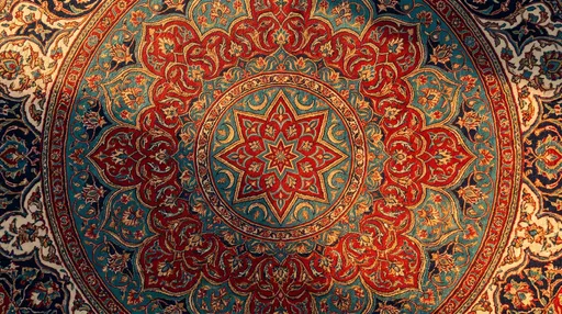 Ornate Crimson and Turquoise Carpet Medallion
