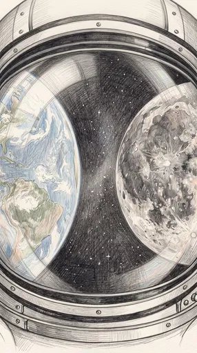 Pencil Drawing of Visor Reflecting Earth and Moon