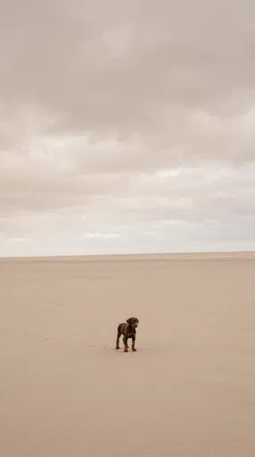 Doberman Puppy on Vast Sand Expanse