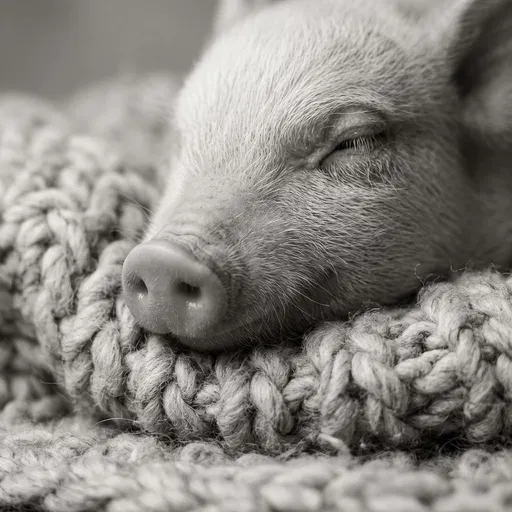 Sleeping Piglet on Knitted Blanket