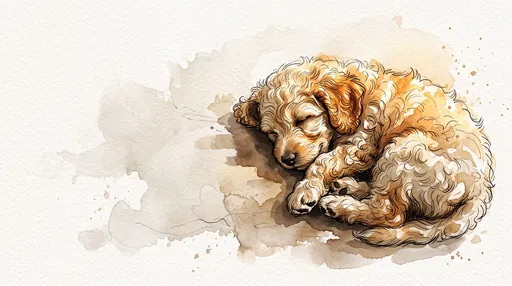 Watercolor Sleeping Goldendoodle Puppy Illustration