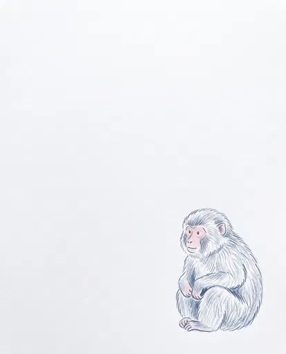 Colored Pencil Snow Monkey Illustration