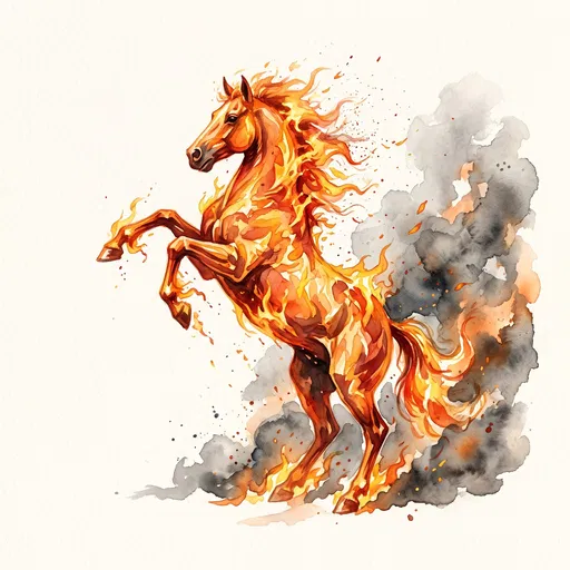 Watercolor Illustration of Rearing Fire Stallion