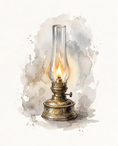 Watercolor Antique Brass Oil Lamp Illustration