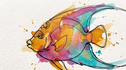 Watercolor and Line Art Tropical Angelfish