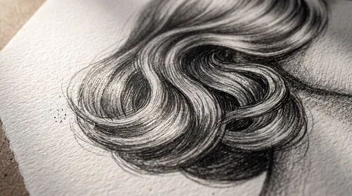 Close-Up of Graphite Wavy Hair Sketch