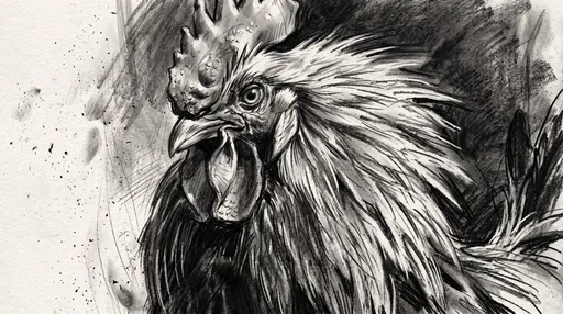 Expressive Charcoal Drawing of a Rooster
