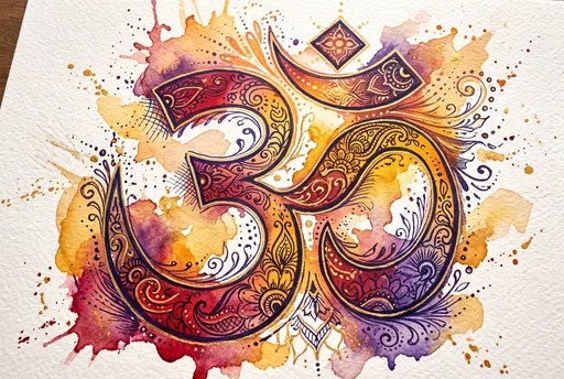 Vibrant Watercolor and Ink Om Symbol