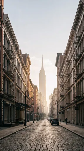 Misty Morning on SoHo Cobblestone Street