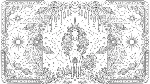 Celestial Unicorn Archway Coloring Page