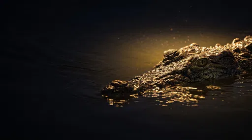 Crocodile in Dark Water at Night