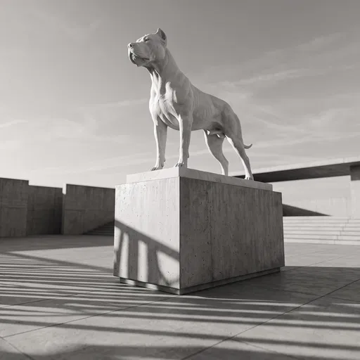 White Dog Statue on Concrete Pedestal