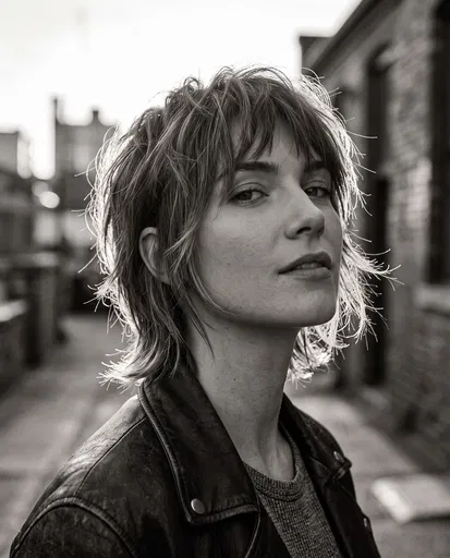 Monochrome Portrait of Woman with Bixie Haircut