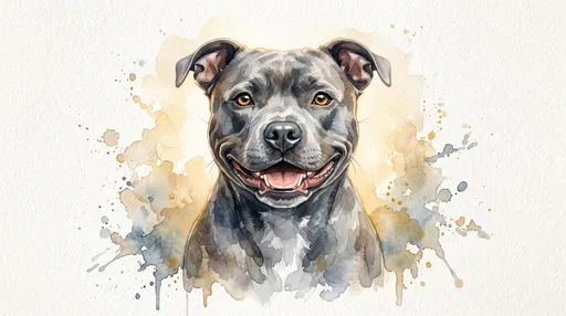 Watercolor Blue Staffordshire Bull Terrier Portrait