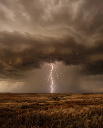 Lightning Strike Over Autumn Prairie Landscape