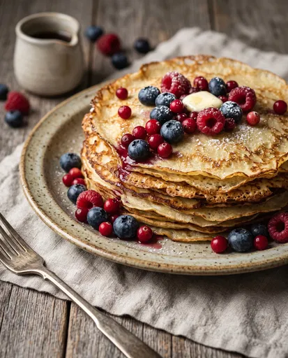 Stack of Thin Finnish Pancakes with Berries