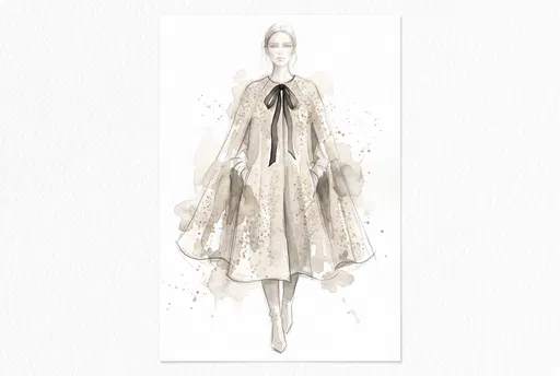 Watercolor Fashion Sketch of Cape Coat