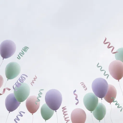 Pastel Balloons and Streamers Birthday Background