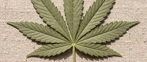 Macro Cannabis Leaf on Raw Linen