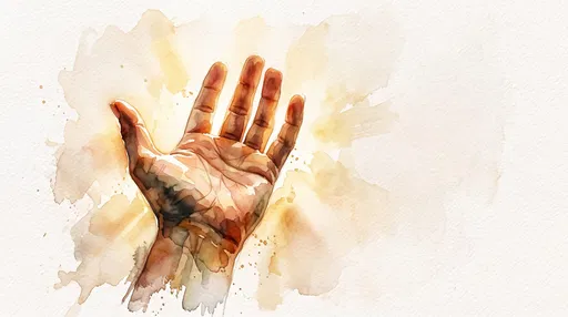 Watercolor Open Hand Reaching Upward