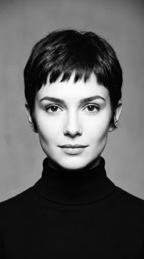 Monochrome Portrait of Woman with Pixie Cut