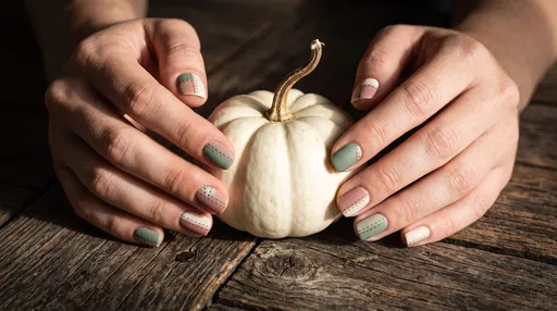 Patchwork Manicure Hands Framing White Pumpkin