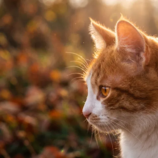 Backlit Orange Cat Profile in Autumn