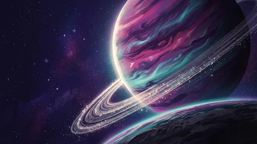 Stylized Magenta and Teal Ringed Gas Giant
