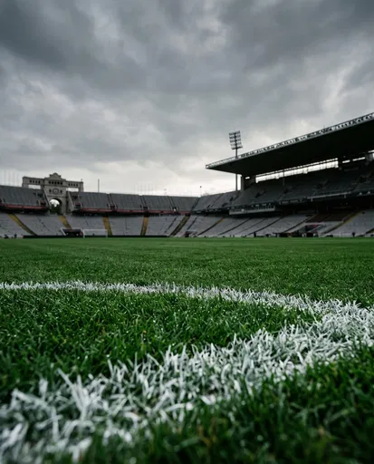 Low Angle View of Empty Soccer Stadium