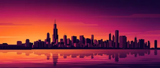 Chicago Skyline Sunset Vector Illustration