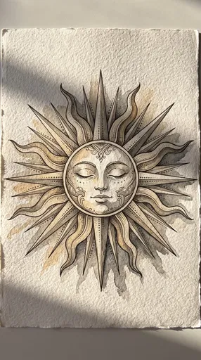 Watercolor and Ink Celestial Sun Illustration