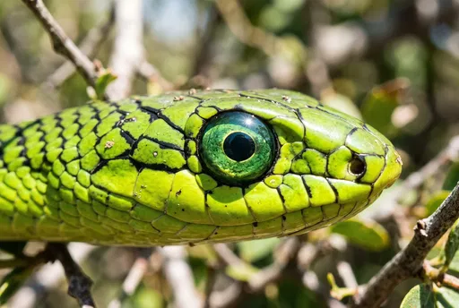 Macro Green Boomslang Snake Eye