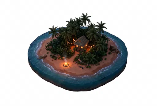 Miniature Tropical Island Diorama at Twilight