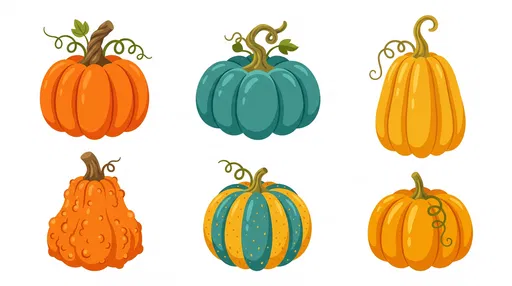 Set of Six Colorful Pumpkin Clipart Icons