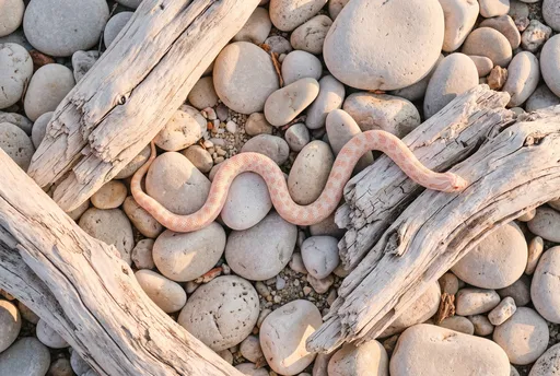 Albino Hognose Snake on Driftwood and Stones