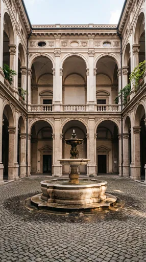 Italian Renaissance Palazzo Courtyard with Fountain