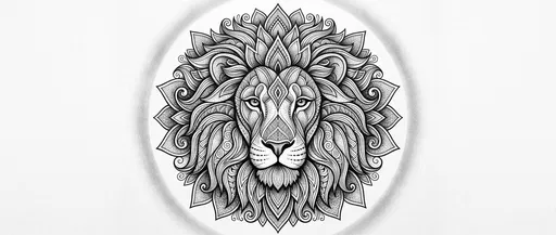 Intricate Black Ink Lion Head Mandala