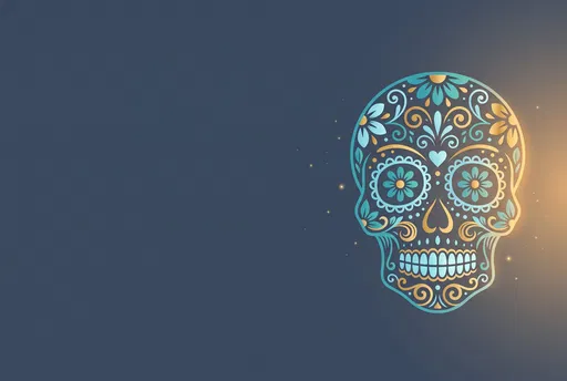 Teal and Gold Sugar Skull Illustration