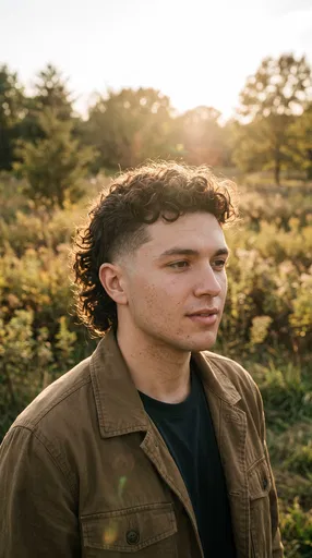 Young Man With Curly Mullet Outdoors