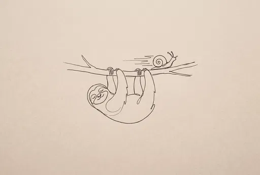 Minimalist Line Drawing of Sloth and Snail