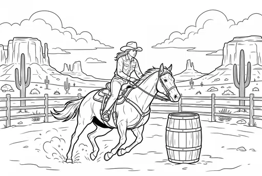 Western Barrel Racing Coloring Page