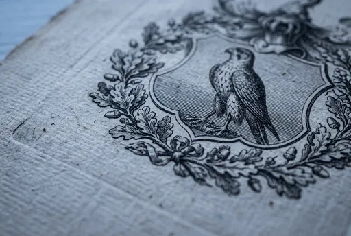 Antique Falcon Heraldic Bookplate Engraving Macro